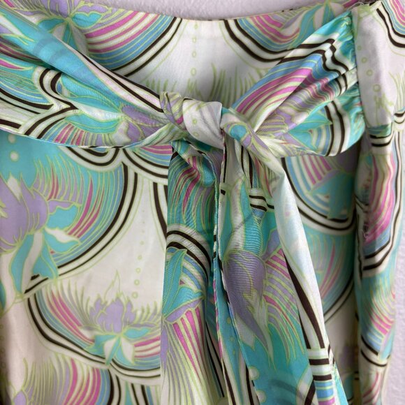 Jak & Rae Womens Multicolor Abstract Wide Leg Tie Front Cropped Pants Size 6 - Picture 4 of 9